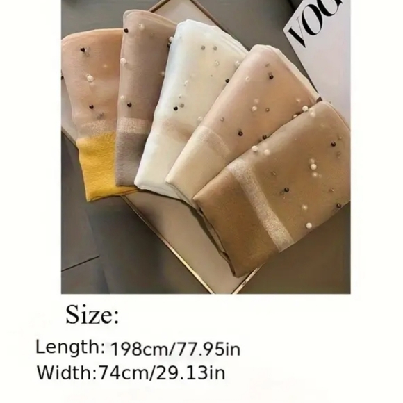 Scarf Elegant Milk White Pearl-Embellished with Gold Accent - Picture 4 of 4